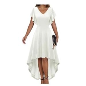 Elegant White V-Neck Women's Dress
